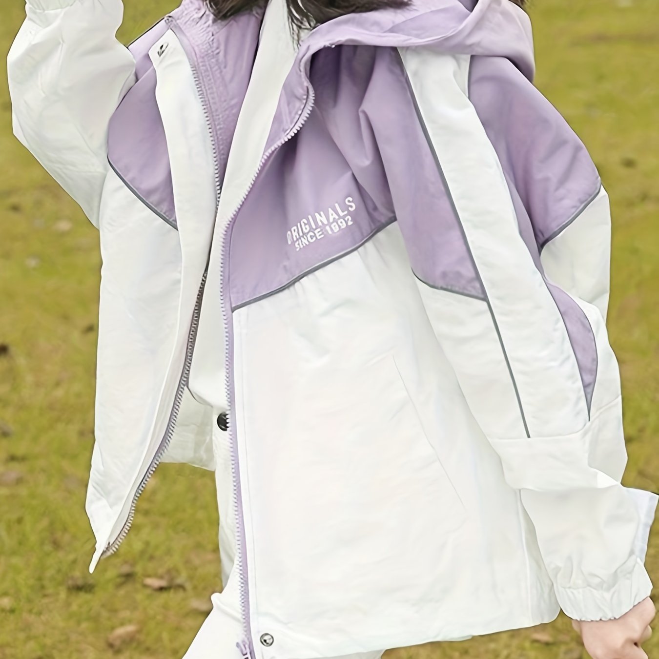 2024 New Arrival Girls' Korean Style Fashion Jacket, made of Polyester with a Hood, Letter Print, Zipper Closure, and Windproof Casual Loose Fit for Kids.