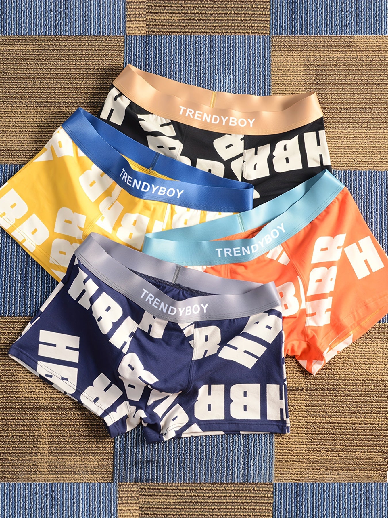 3 TrendyBoy Men's Cotton Boxer Briefs with Elastic Waistband, Random Colors, "HBR" Print Design, Comfort Fit.