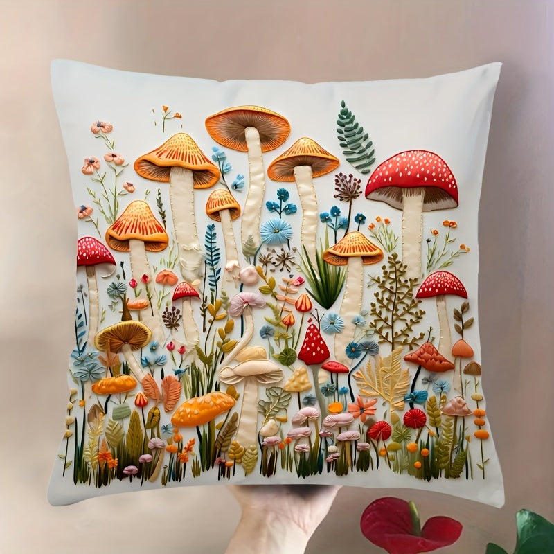 MEMNUN Lodge Style Polyester Throw Pillow Cover with floral & mushroom print, machine washable, decorative for various rooms, 1pc