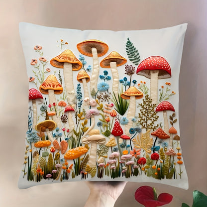 MEMNUN Lodge Style Polyester Throw Pillow Cover with floral & mushroom print, machine washable, decorative for various rooms, 1pc