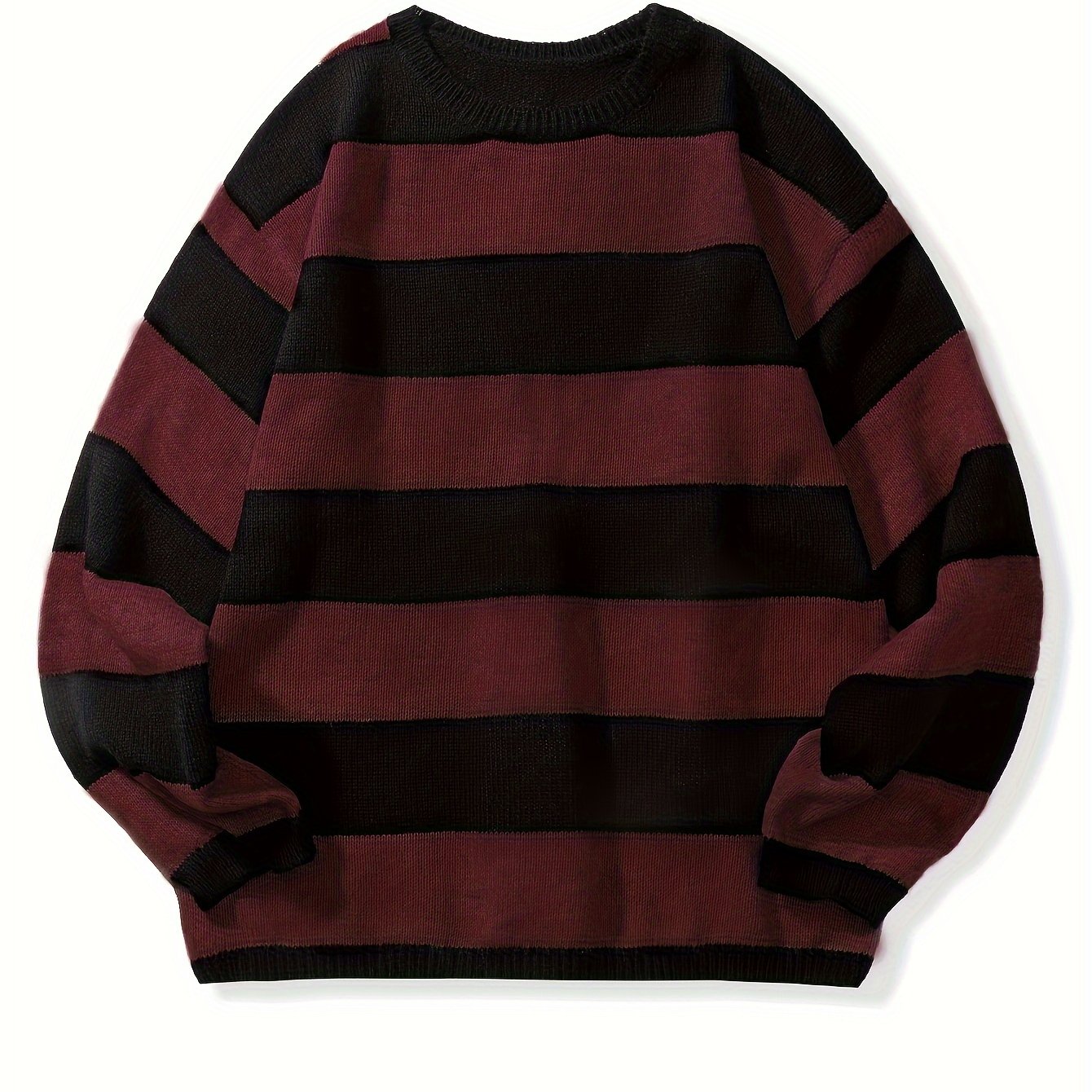 Men's Striped Pullover Sweater, Spring/Autumn Thin Polyester Knit, Round Neck, Stretchy Fabric, Regular Fit