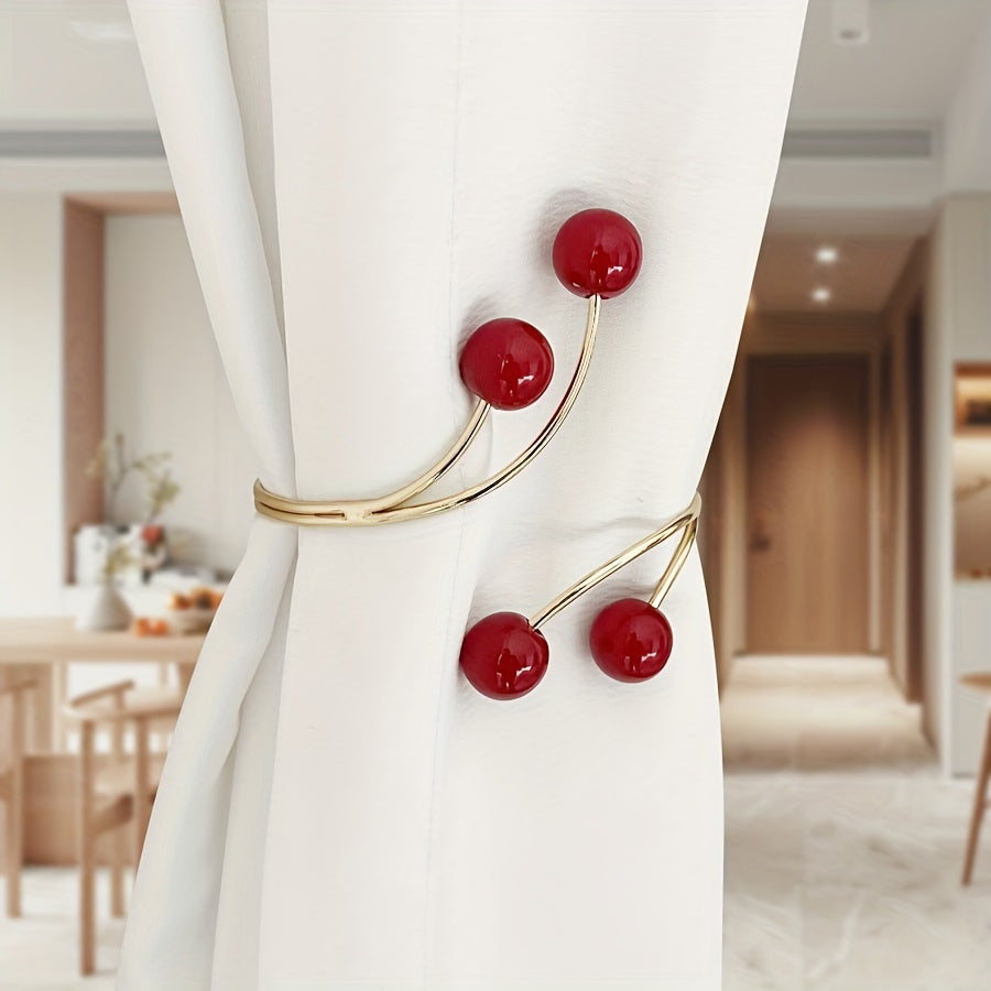 Red Festival Faux Pearl Alloy Curtain Tieback, Easy-to-Use Curtain Buckle, No Need for Drilling, Perfect for Bedroom or Living Room, Adds a Soft and Elegant Touch to Your Home Decor.