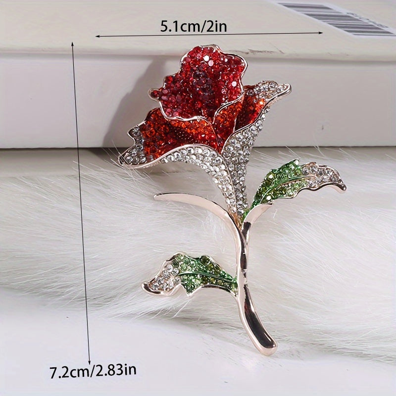 Timeless and sophisticated Rhinestone Rose Brooch Pin - Stylish Floral Jewelry Accessory, Perfect for Christmas Gift Giving, Complements any Outfit