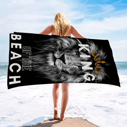 Oversized microfiber beach towel, 149.86cm X 73.66cm, perfect for summer activities. Windproof, sun protection, ideal for beach, parties, yoga, travel, camping. Great gift for vacations.