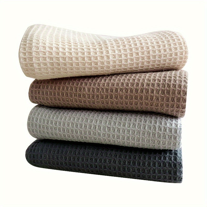 4 Waffle Weave Dish Cloths, 34.8cm Square - Absorbent Cotton Kitchen Towels, Solid Color Cleaning Rags for Home