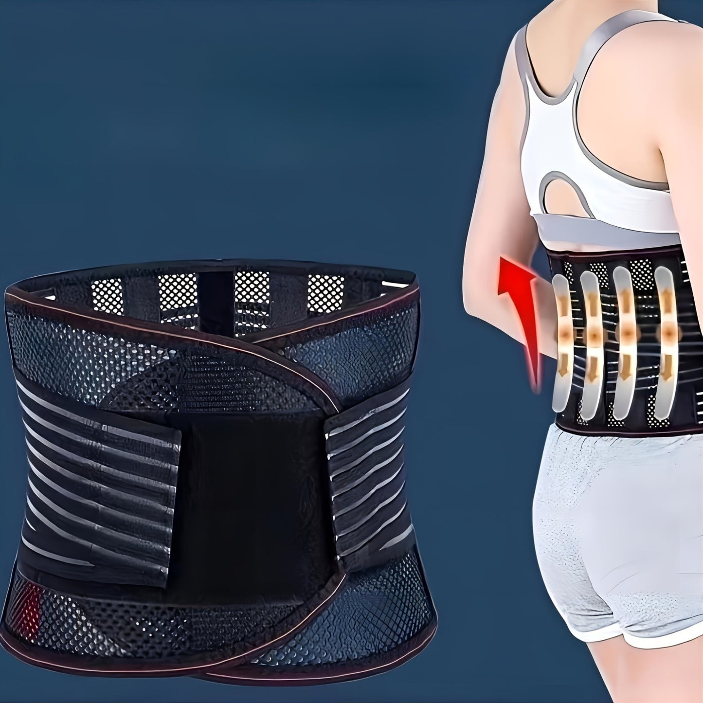 New breathable mesh waist support with steel plate reinforcement for sports and fitness, suitable for weightlifting and adjustable for squats.