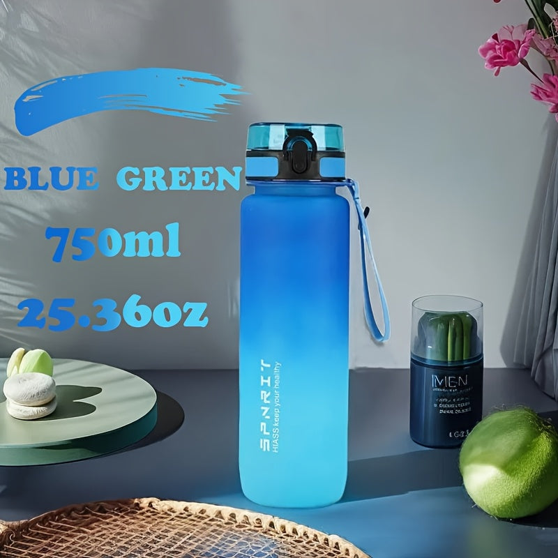 Gradient water bottle in 1000ml/750ml sizes, leak-proof BPA-free plastic for climbing, hand wash only. Ideal for home, office, outdoor activities, and as gifts for special occasions.