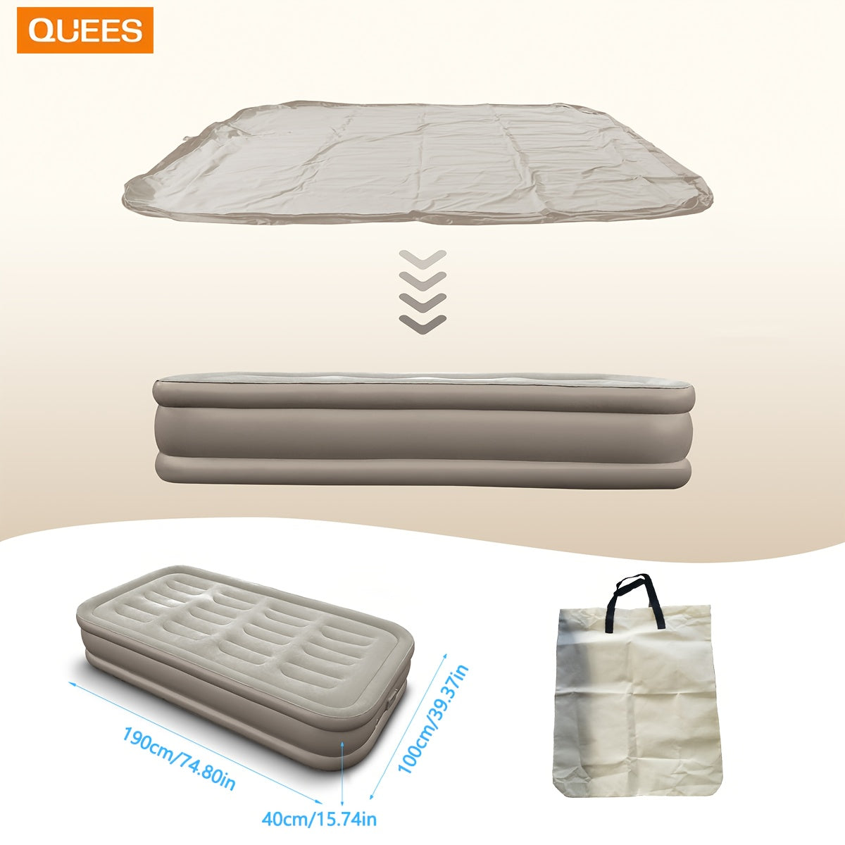 Thick car trunk with air cushion, single plush high bed in Mica color. Comfortable, non-slip fabric suitable for camping and indoor use during RV travel.