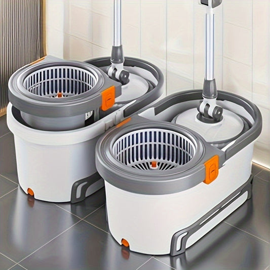 This rotating mop bucket set includes four mop heads, saving you from hand washing. Suitable for wet and dry use, it is ideal for cleaning living rooms, kitchens, bathrooms, and different types of flooring with just one swipe.