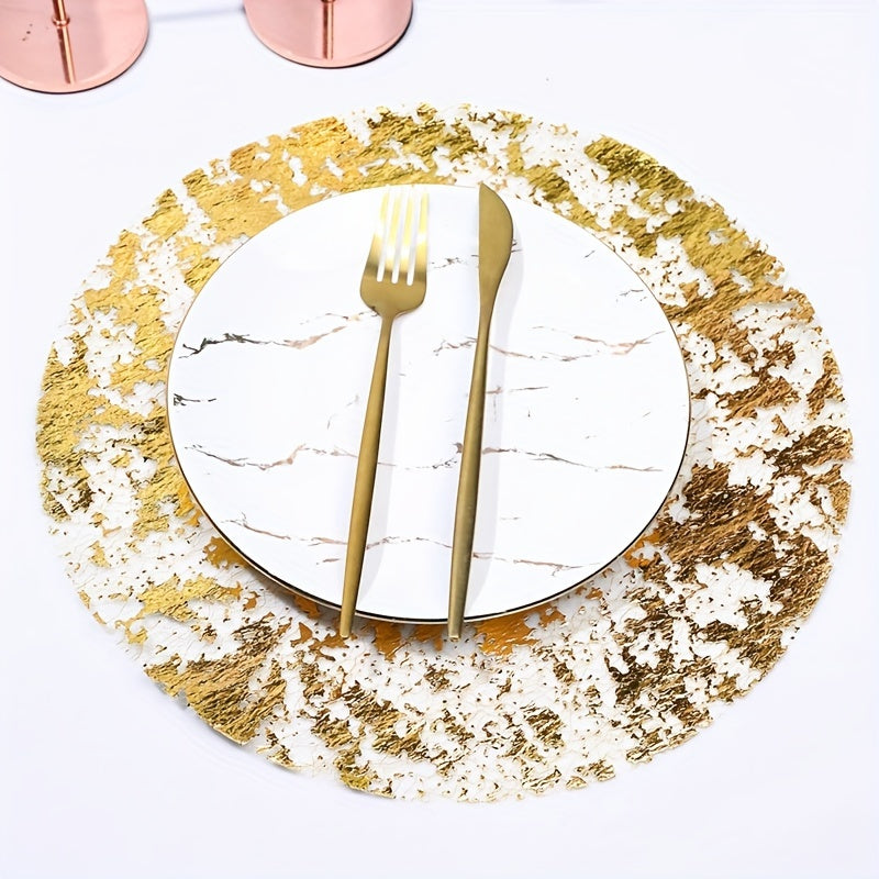 6pcs Golden Foil Placemats - 33.02cm Round Polyester Table Mats for Special Occasions, Ideal for Christmas