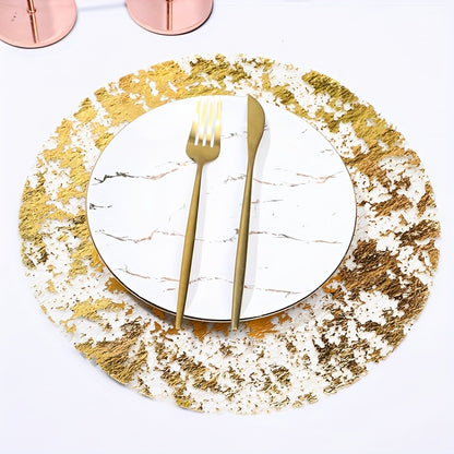 6pcs Golden Foil Placemats - 33.02cm Round Polyester Table Mats for Special Occasions, Ideal for Christmas