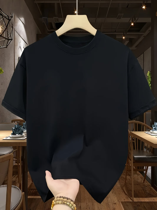 Men's basic style cotton t-shirt in solid color, ideal for spring, summer, and autumn seasons, featuring a round neck and short sleeves in non-stretch fabric.