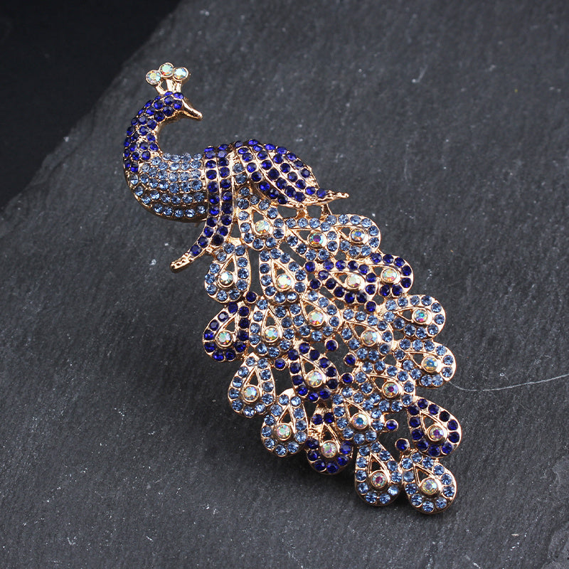 Elegant Clothing Accessory: Vintage-Inspired Rhinestone Peacock Brooch in Unique Shape