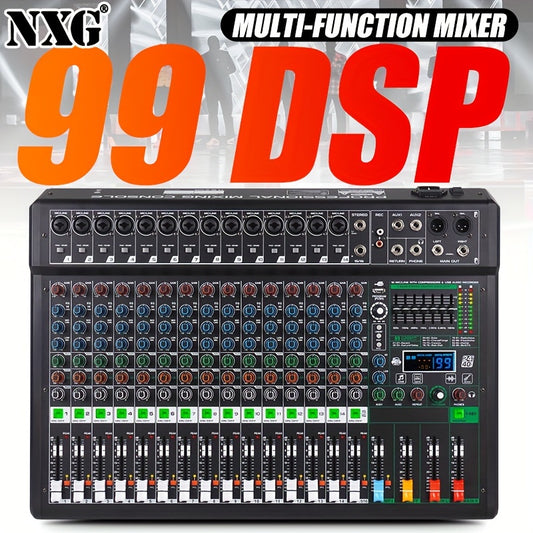 NXG XF8/12/16 Professional Mixer Soundboard with 8/12/16 Channels, USB MP3 Computer Input, 48V Phantom Power, Built-in 99 Reverb Effects, and Recording Function.