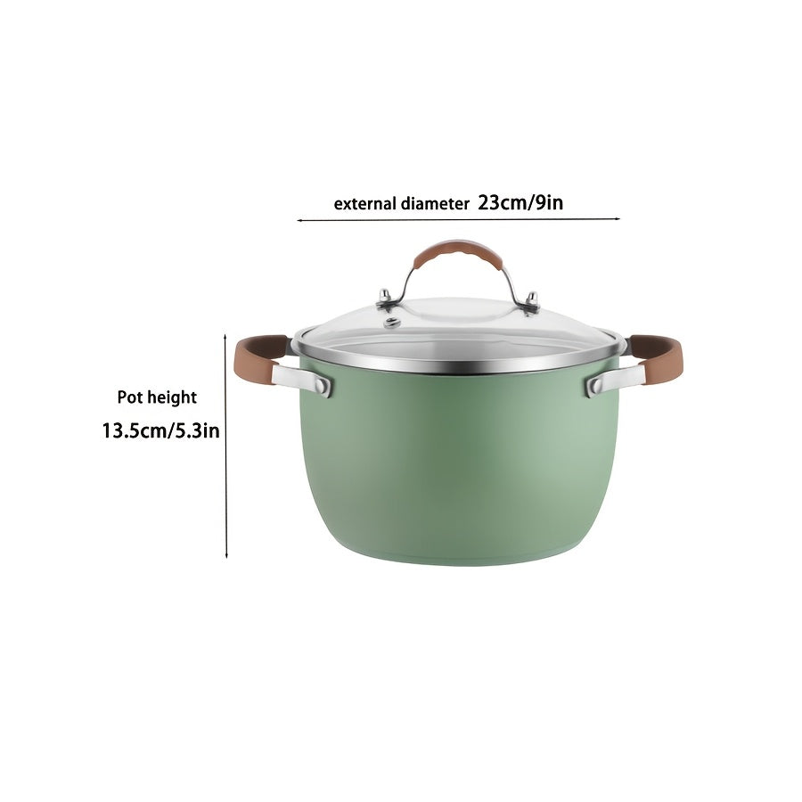 A set of two Stainless Steel Cooking Pots, featuring a Silicone Double Ear design for easy handling. The set includes one Pot and one Pot Lid, both equipped with Silicone Handles and Rivet Reinforcement for added durability. These pots are designed to be