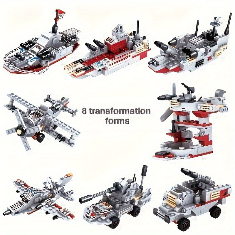 Navy War Chariot Ship & Airplane Building Blocks Set, compatible with major construction bricks, ideal for boys aged 6-8.