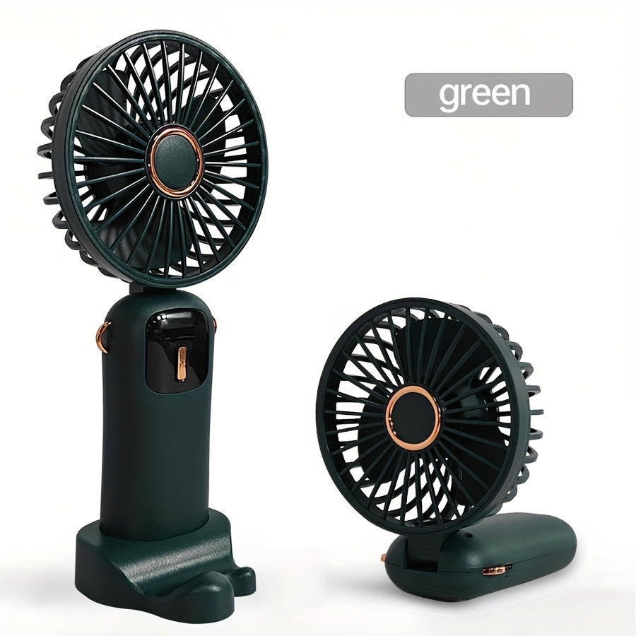 TENGQU Portable Handheld Fan - Mini Neck Fan with Phone Stand, USB Rechargeable, 1200mAh Battery, 3-Speed Control, LED Display, ABS Material - Ideal for Home, Office, Outdoor, Travel - Great Gift!