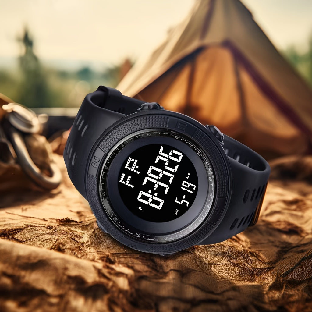 A versatile and stylish outdoor sports watch for men, featuring multiple functions and a luminous display.