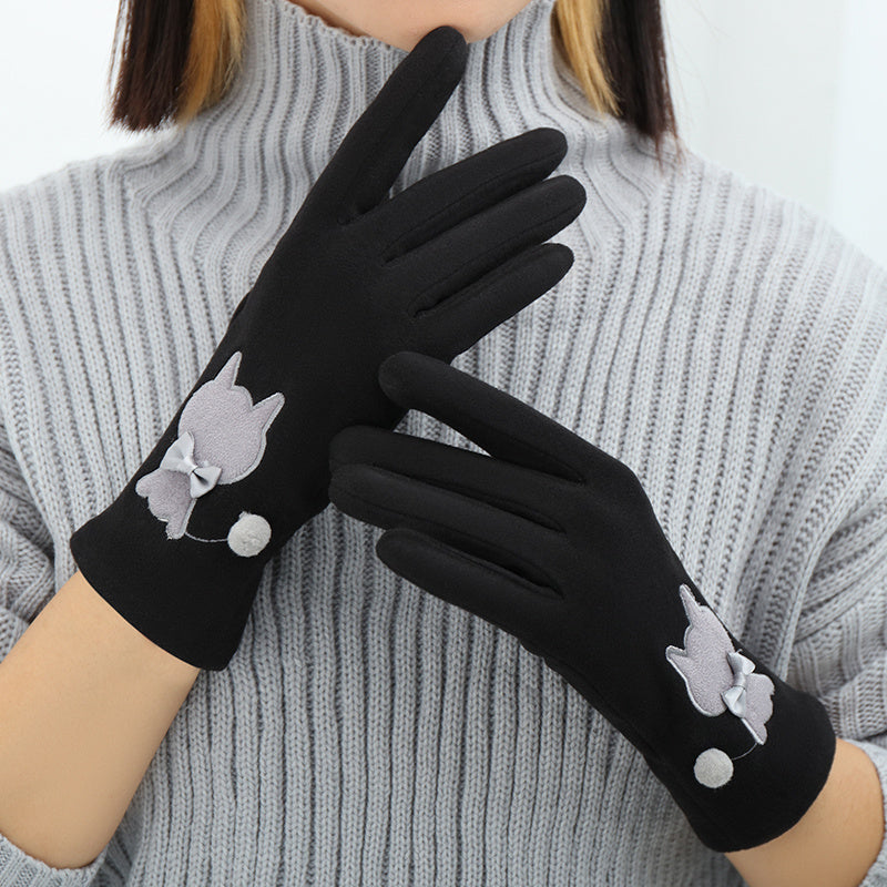 Cozy and Stylish Cat Embroidered Gloves for Women - Stay Warm and Chic in Winter