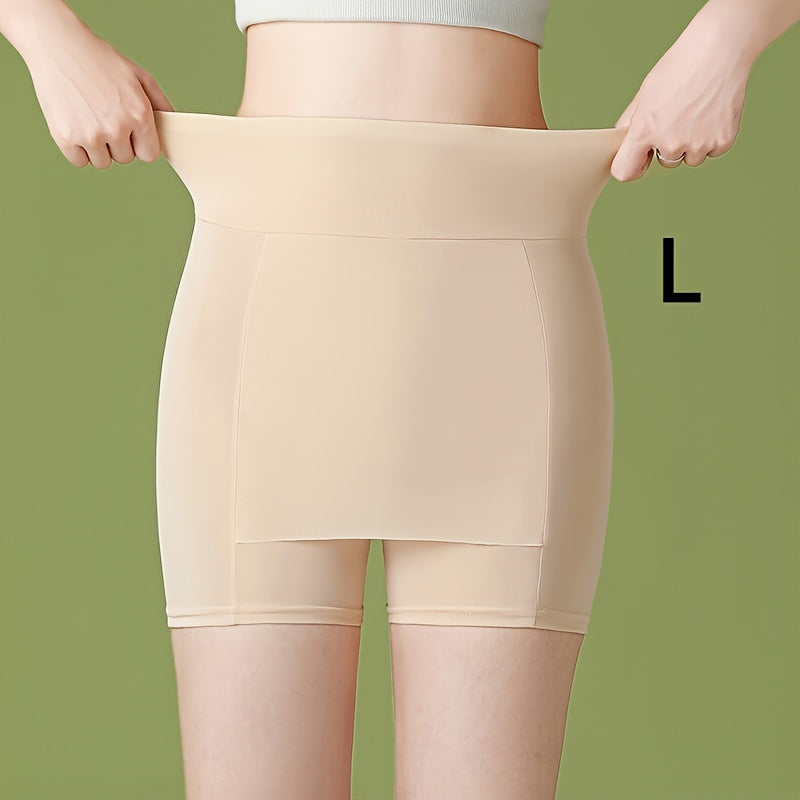 Seamless high waist shaping shorts for women with tummy control and slimming features, made of lightweight double layer ice silk.