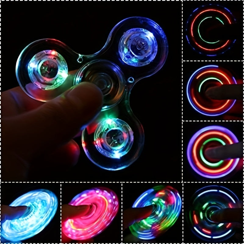 LED light-up transparent fidget spinner for stress relief and fun for all ages.