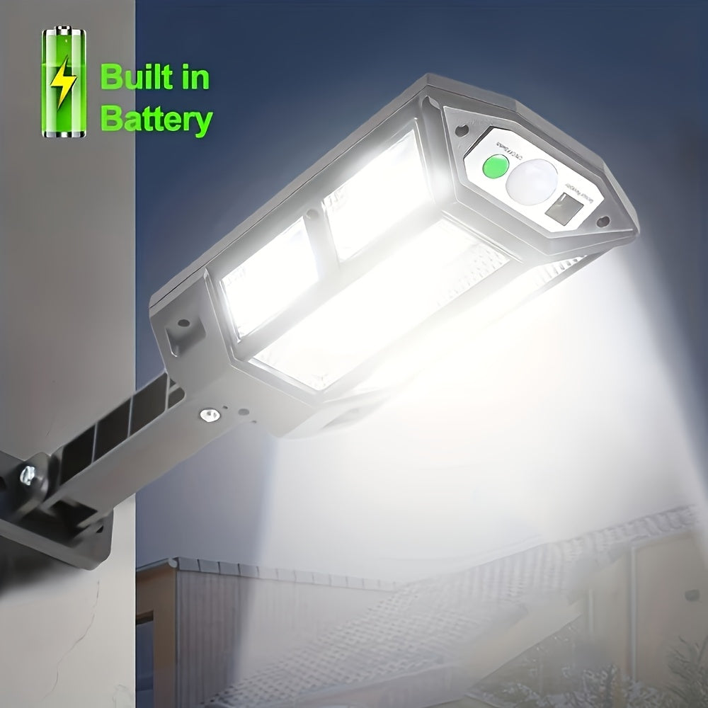 Super bright LED solar wall light with motion sensor, 3 lighting modes, and battery for outdoor security.