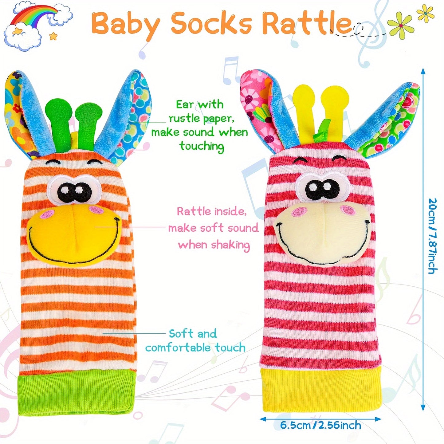 Set of 2/4 Baby Wrist Rattle Socks and Foot Finder Toys for Newborns, Soft Sensory Rattle Socks for Infants and Toddlers, Perfect for Halloween