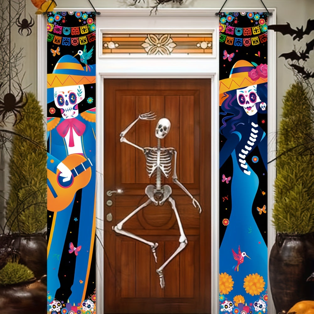 Decorate your porch with festive hanging flags for the Halloween beer festival celebration.