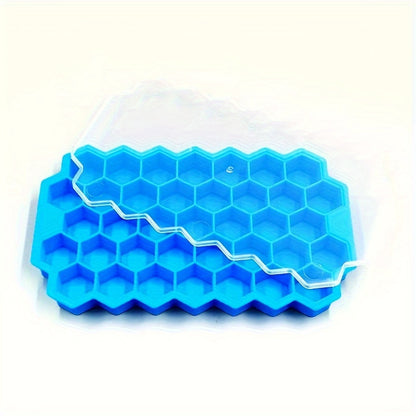 Silicone Honeycomb Ice Cube Tray with Lid - 37 Compartments, Flexible and Easy to Clean, BPA Free, Stackable Mold for Freezer - 1Pc