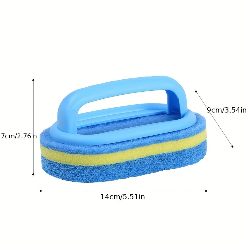 One-piece Multi-Functional Sponge Scrubber with Handle - Non-Electric Cleaning Brush for Bathroom, Bathtub, Kitchen, and Household Surfaces