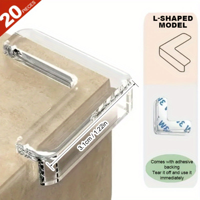 20 pieces of clear corner protectors in both spherical and L-shaped designs for protecting furniture corners - perfect for safeguarding table edges and sharp corners