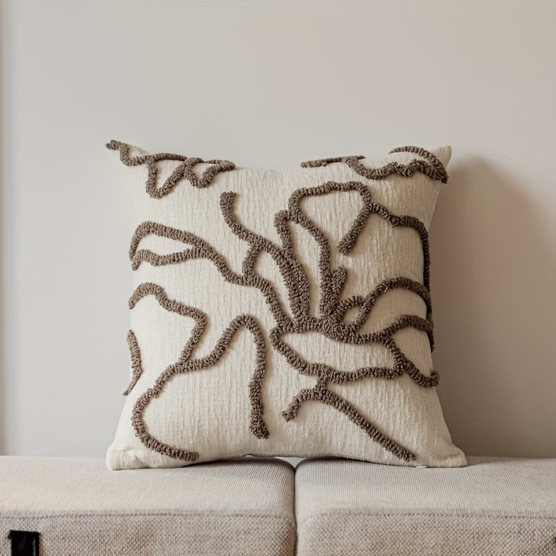 Moroccan-inspired pillow case with geometric fringe design, made of plush and comfortable chenille material. Perfect for decorating home sofas, terrace furniture, benches, and porch. Pillow core not included.