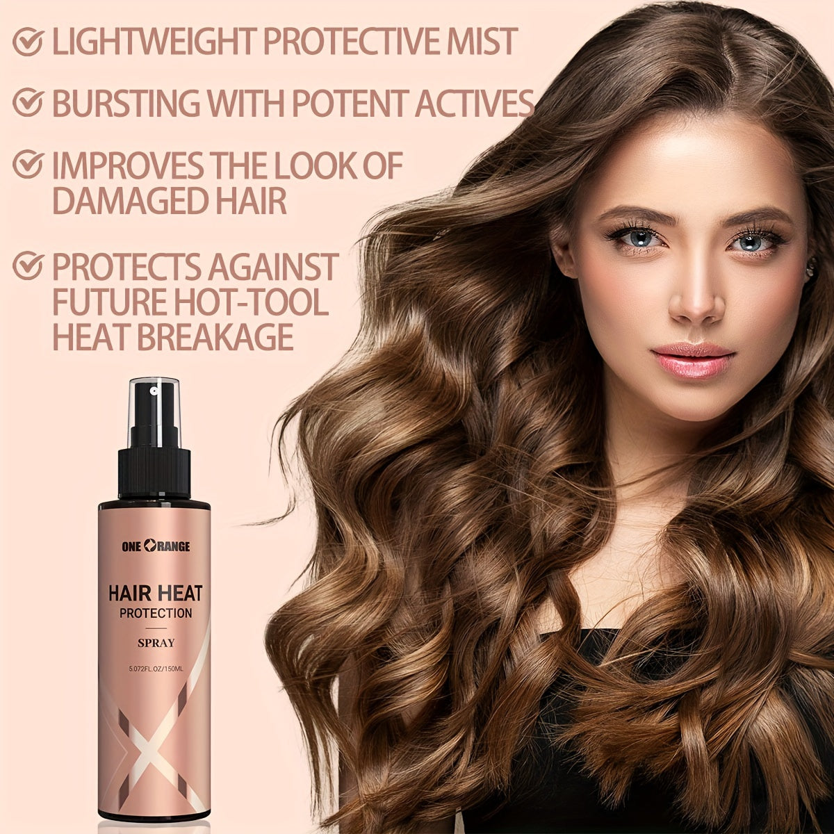 150ml Hair Heat Protection Spray with Keratin for moisture and elasticity.