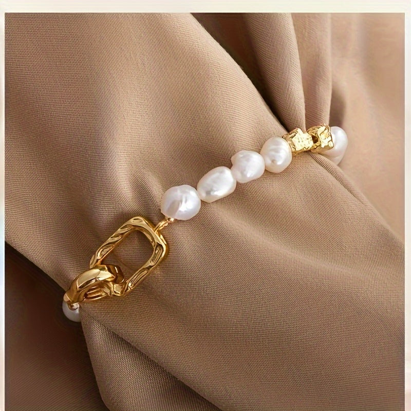 Chic baroque style freshwater pearl bracelet, trendy minimalist jewelry for women, luxurious and lightweight statement piece.