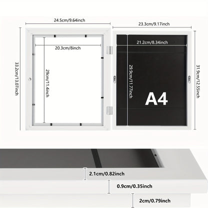 Versatile A4 Youngsters' Artist Frame, Black/White/Light Wood Grain, Ideal for Gifts & School Projects, Perfect for Christmas