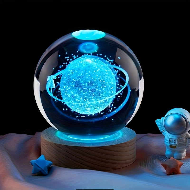 3D Inner Carving Crystal Ball Solar System Galaxy Saturn LED Night Light, Christmas Valentine's Day Gift for Astronomy Lovers.