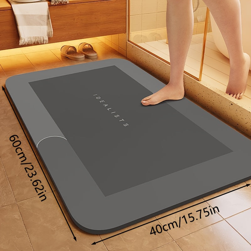 Ultra-absorbent quick-dry bath mat, 59.99x40.01 cm, non-slip, sleek dark gray design, perfect for shower, bathtub, and doorway.