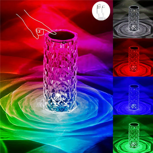 Crystal desk lamp with 16 color options, ideal for creating a romantic atmosphere in the bedroom or as a small night lamp for holiday decor or birthday gift.