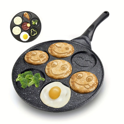 [Bestselling] Mini Pancake Maker Pan - 7 ta qiziqarli yuz dizayni bilan - Oson nonushta, pancake va boshqa taomlar uchun yopishqoq alyuminiy qovurish panasi