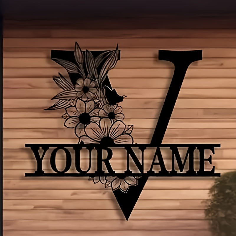 Unique Housewarming Gift - Personalized Home & Front Door Decor - Custom Metal Family Name Sign with Floral Design