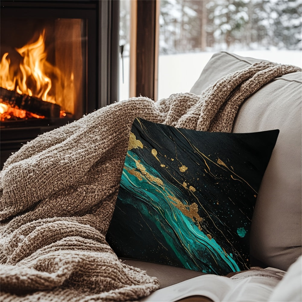 Get festive with our Chic Cyan Paint Streaks Double-Sided Pillow Cover! This versatile cover is great for Christmas, Winter, Easter, and farmhouse decor. Made from machine washable polyester, this square-shaped decorative pillow cover features a zipper