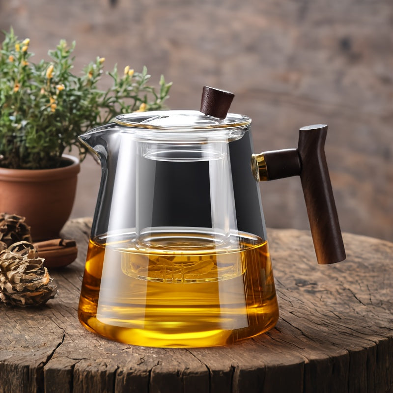 Glass teapot with glass liner and elegant cups, including a lazy tea separation feature. Perfect for outdoor use, this high-end tea set exudes luxury.