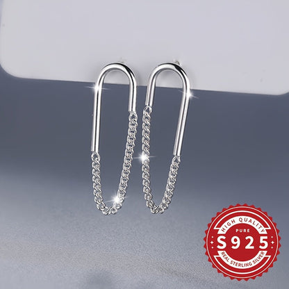 These women's S925 silver earrings feature a chic U-shaped chain design and tassel pendant, perfect for daily wear in any setting. Simple and stylish, they make a great gift for women with sensitive skin, weighing just 2.25g.