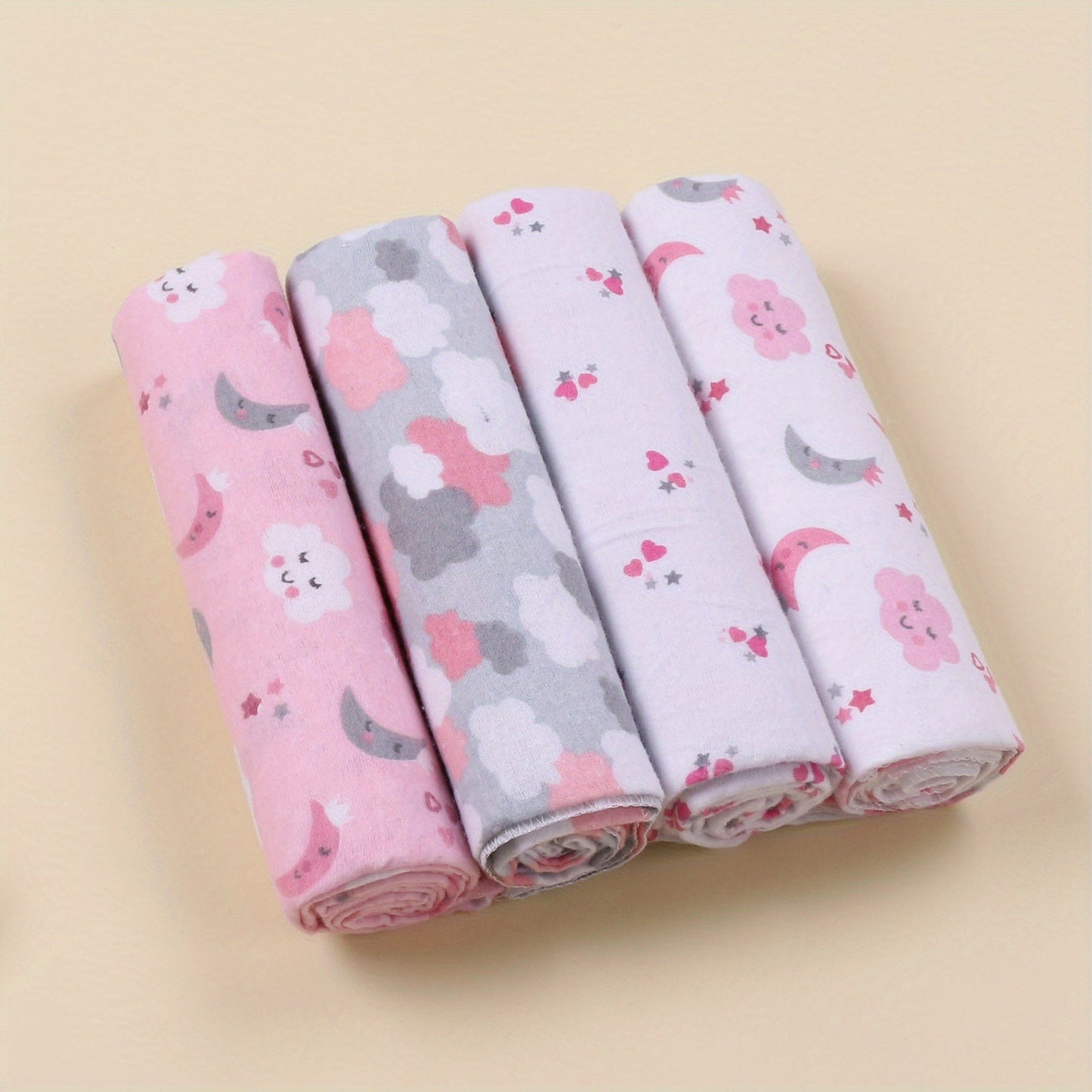 Set of 4 Baby Swaddle Blankets made of 100% Cotton Flannel - Super Soft Baby Wrap Towels - Suitable for Babies 0-12 Months - Perfect Easter Gift