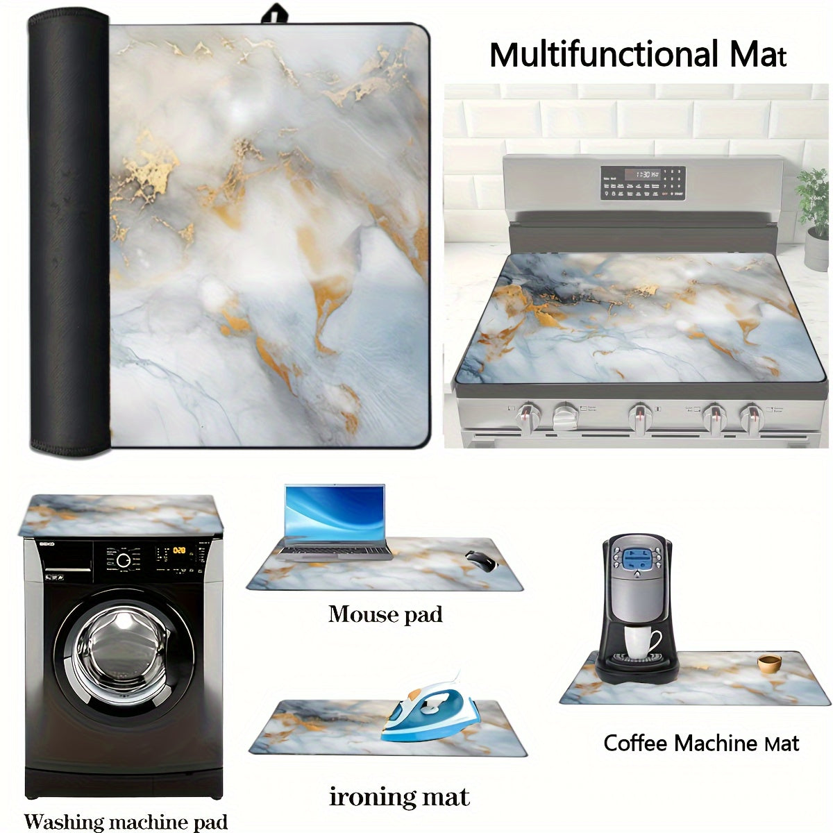 1 piece of stove top covers designed for electric stoves, featuring a stylish marble design. This rubber induction cooktop protector is foldable and heat resistant, providing protection for your glass top stove. A must-have kitchen accessory for keeping