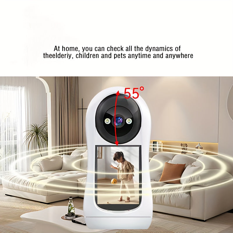 Keep your home secure and pets monitored with the YIIYRY Smart Indoor Camera with Screen. Featuring 1080P HD resolution, WiFi connectivity, two-way audio, motion detection, and USB power capability, this camera is perfect for your security needs.