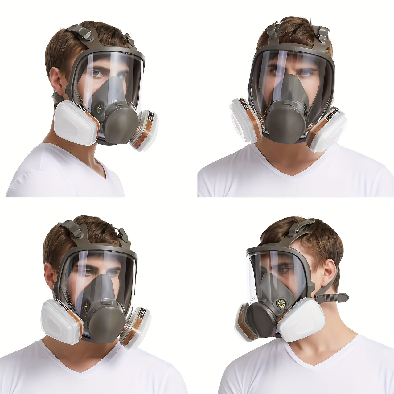 27-in-1 full face respirator mask with silicone and plastic construction, reusable pull-on design, hypoallergenic material for painting, spraying, and chemical safety, providing