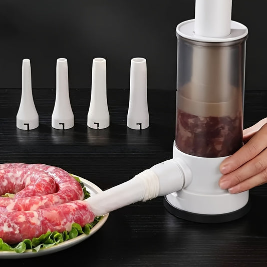 User-friendly sausage syringe kit made of durable plastic for making salami at home or in a restaurant.