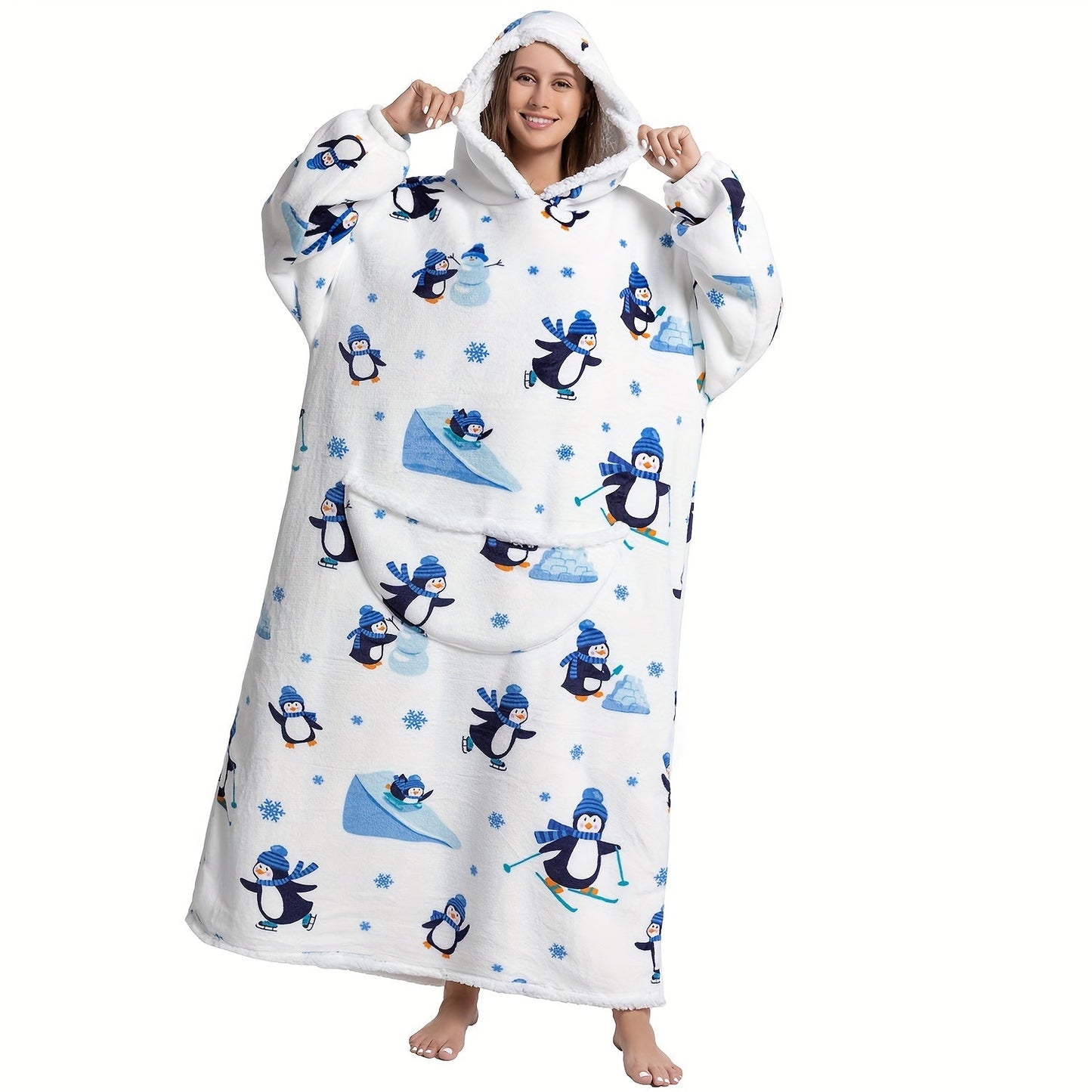 Stay warm and cozy in this Extra Long Wearable Blanket Hoodie featuring a Preppy Style Oversized Flannel design with Animal Print for Adults. Made with Polyester Knit Fabric, this Hand Wash Only Cozy Giant Hoodie is perfect for those chilly nights. 1pc