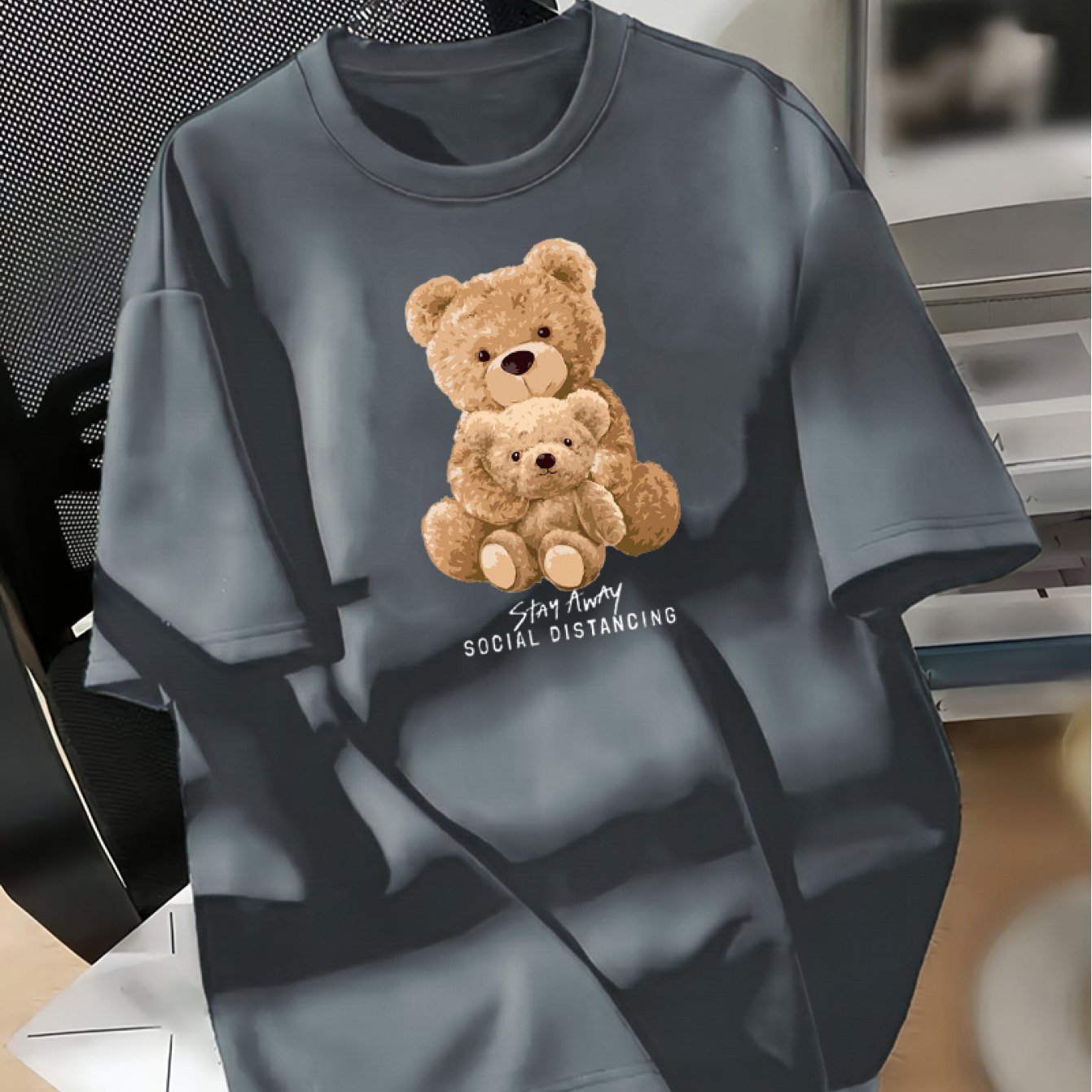 Women's casual crew neck T-shirt with cartoon bear print, made of 100% cotton. Loose fit knit fabric for all-season comfort, no chest pad or lining.